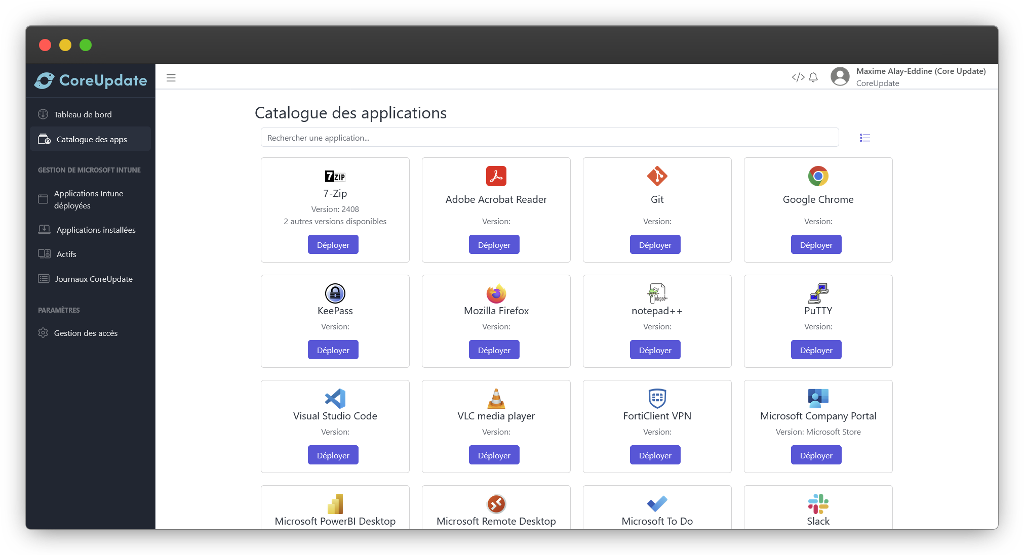 CoreUpdate - Catalogue des applications CoreUpdate - Catalogue des applications