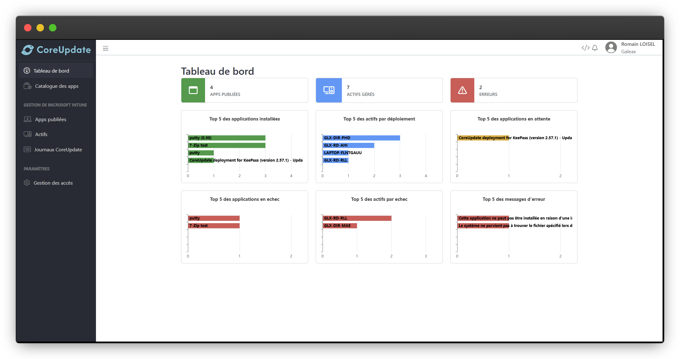 CoreUpdate génère des tableaux de bord simples pour comprendre votre environnement Microsoft Intune