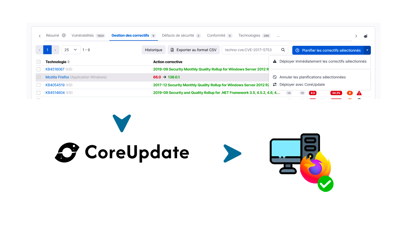 CoreUpdate s'interface nativement avec Cyberwatch