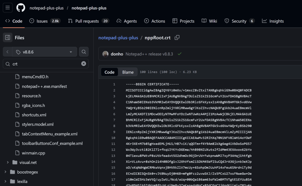 Extrait du certificat racine utilisé par des pirates pour faire un fichier malveillant