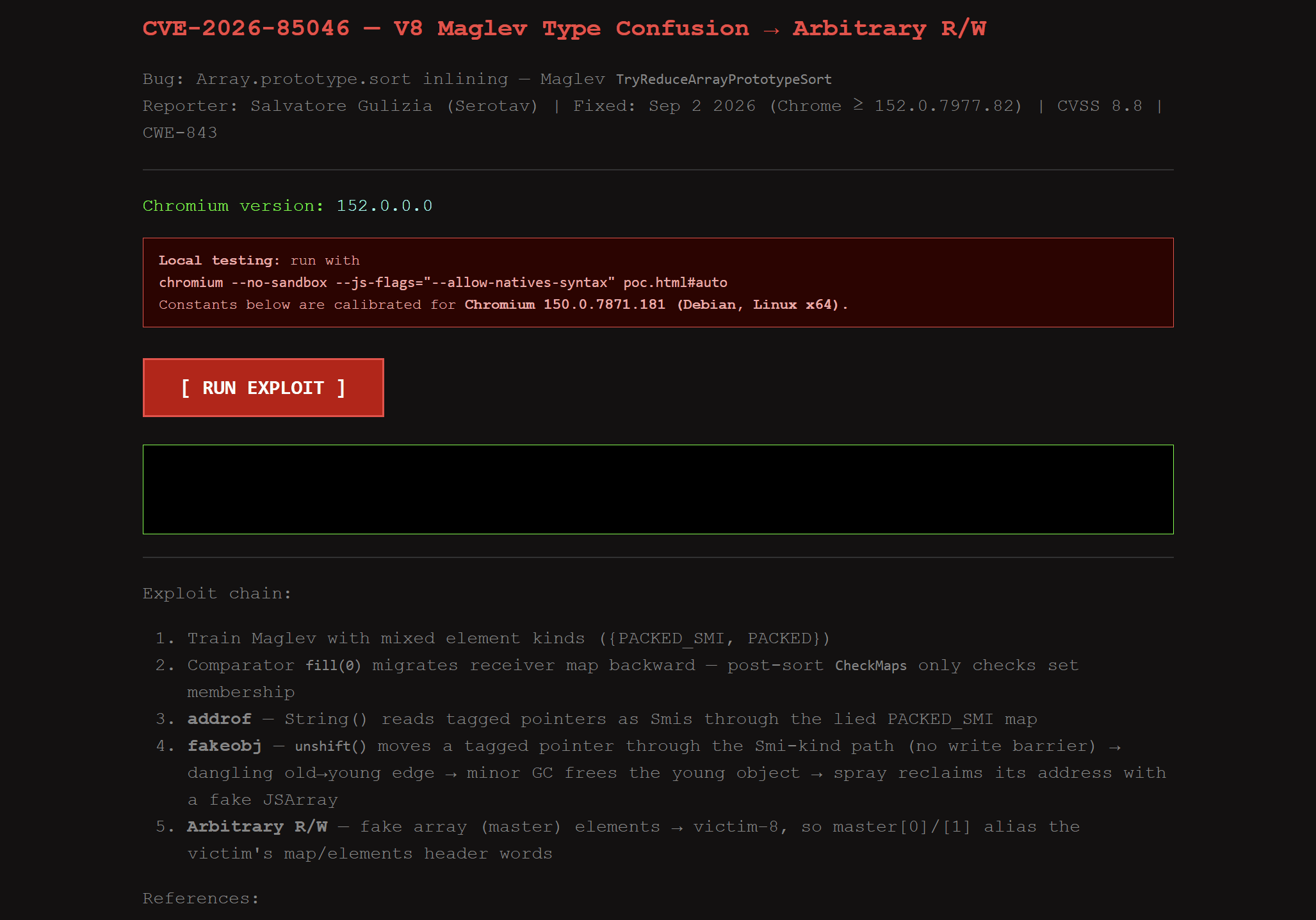 Exécution du POC de la CVE-2026-85046 sur un navigateur Vivaldi à jour et non vulnérable
