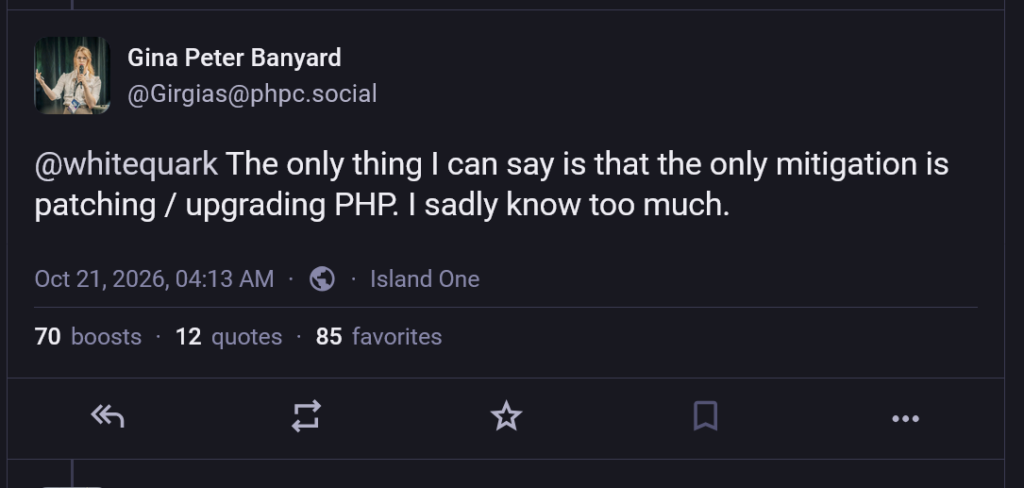PHP2Shell : les mitigations proposées sont insuffisantes et la seule vraie mesure corrective est de déployer un patch